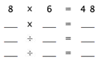 Fact Family - Multiplication and Division - Level C -  Math Worksheet Sample #1