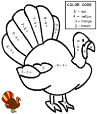 Subtract and Color by Number - Standard - Single Digit - Math Worksheet Sample#1