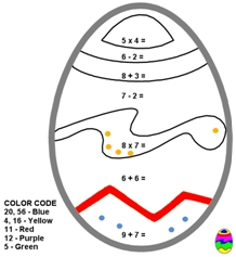 Add, Subtract or Multiply and Color by Number - Single Digit -  Math Worksheet Sample #1