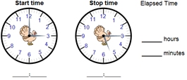 Elapsed Time - Quarterly - Hours and Minutes - Level 1 -  Math Worksheet Sample #1