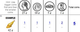 Addition - Money - Use fewest coins -  -  Math Worksheet Sample #3