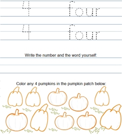 Trace Number and Word - Math Worksheet SampleNumber 4
