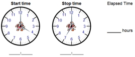 Elapsed Time - Hourly - Hours only - Math Worksheet Sample#1