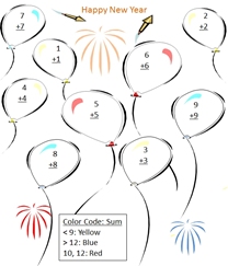 Add, Compare and Color by Number - Based on Sum - Set 4 - Doubles, Compare and Color - Math Worksheet Sample#1