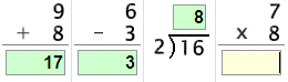 Drills - Mixed Operators - Addition, Subtraction, Multiplication, Division - Single Digit -  Math Worksheet Sample Drill (Interactive)