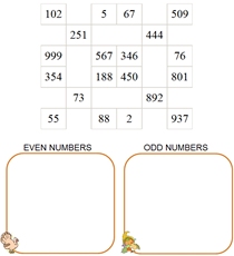 Separate Even and Odd Numbers - Up to 3 digit numbers - Math Worksheet Sample#1