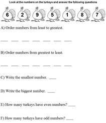 Ordering and finding Even/Odd -  Whole Numbers - Mixed - Single Digit -  Math Worksheet Sample #1