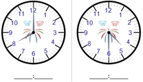 Time - Half-hour and Hour - Write the time (__ : __ format) - Set 2 -  Math Worksheet Sample Dynamic #4